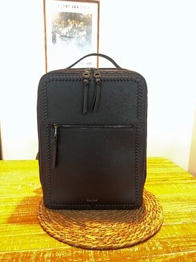 CALPAK Black Faux Leather Laptop Backpack Gold Hardware